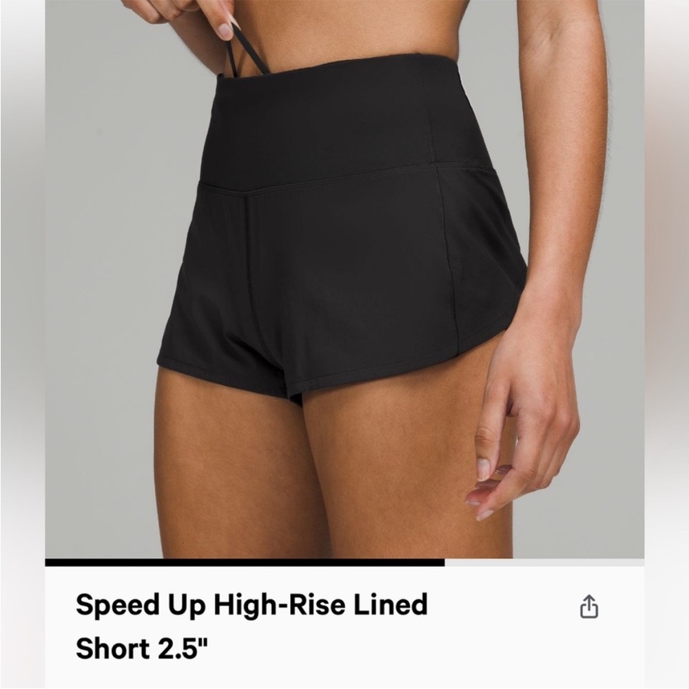 Lululemon Speed Up High Rise Short 2.5”, Size 6 Black